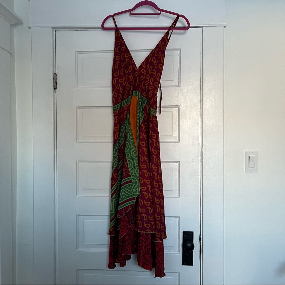 Recycled Saree Multicolor Sleeveless Midi Dress